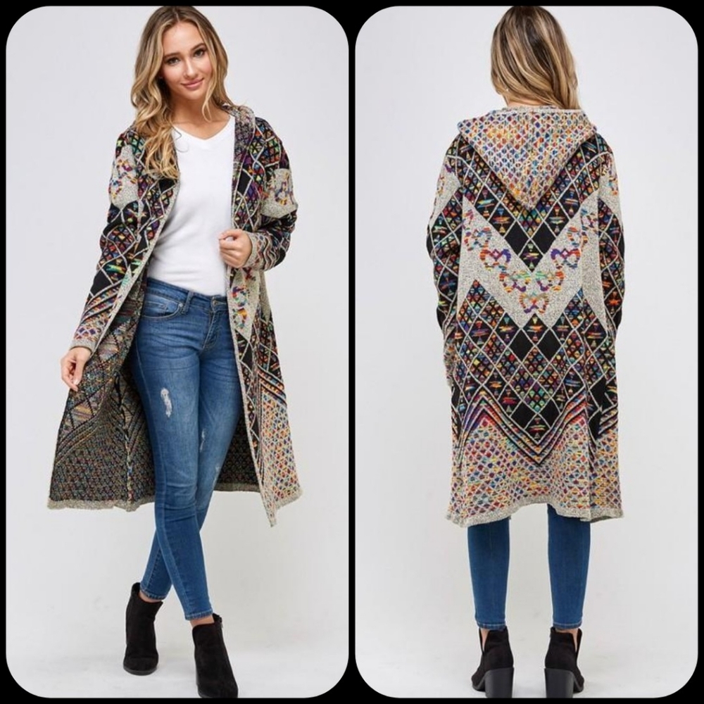 Northern Angel Boho Rainbow Duster Cardigan with Hood